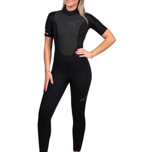 Sapporo Women Black Short Sleeves - 3 mm Wetsuit - Superior Limestone Neopreen